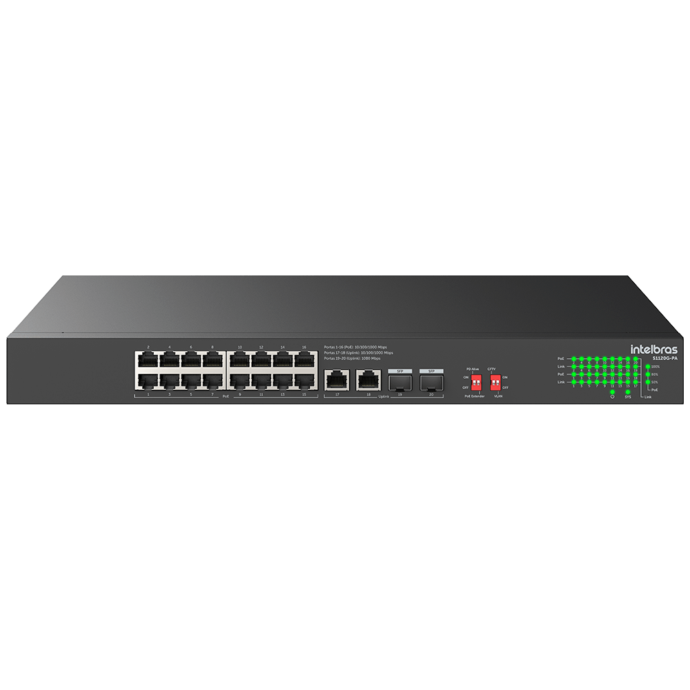 Switch Não Gerenciavel 20 portas Gigabit S1120G-PA Preto Intelbras